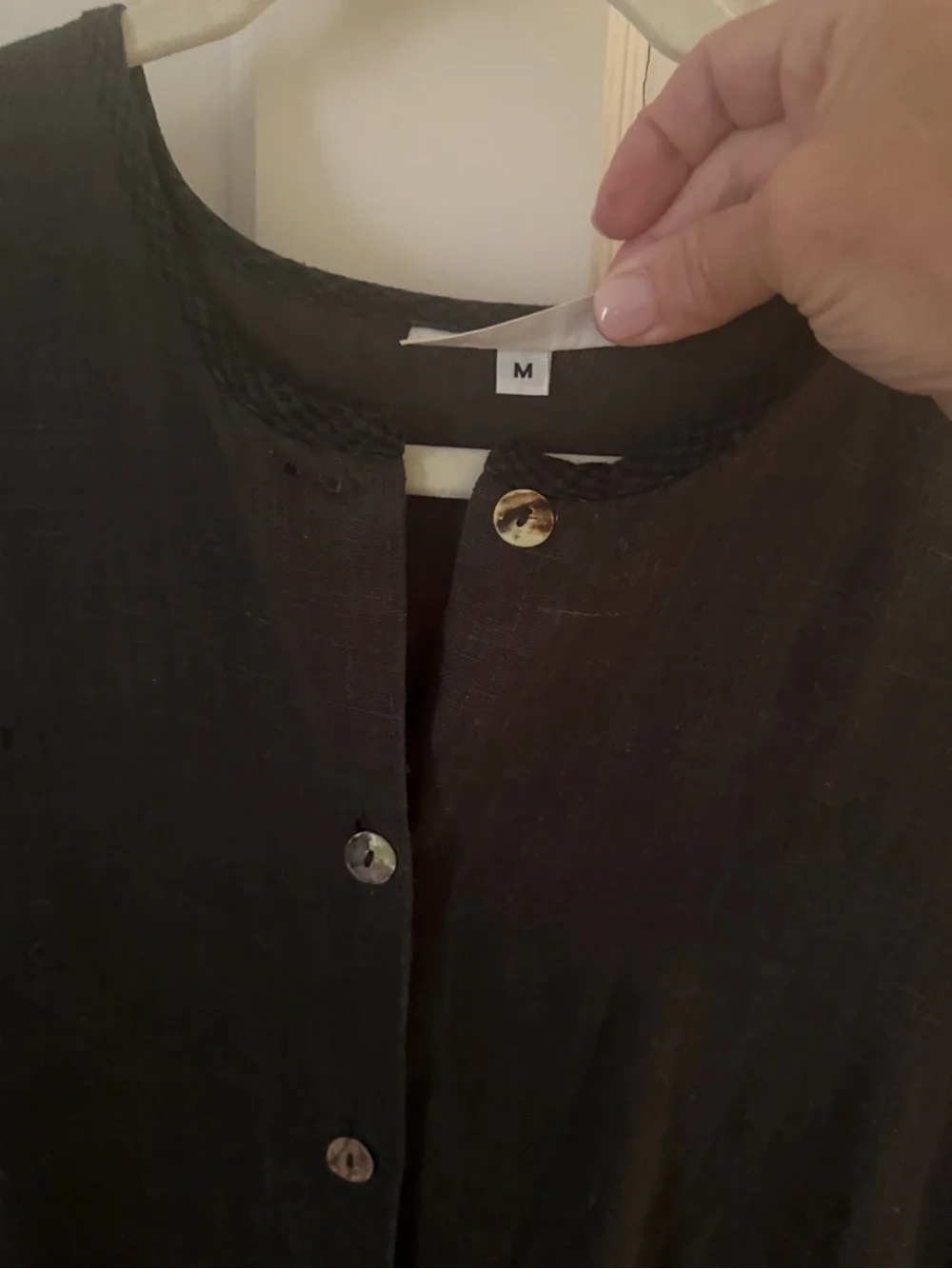 bryn Walker Black Textured Panel Long Button-Front Dress